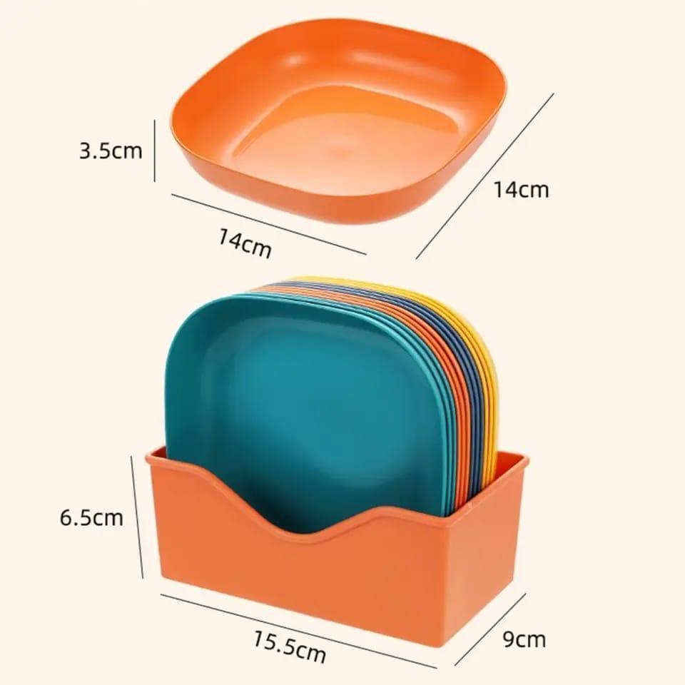 Set Of 10 Vibrant Multicolor Plates With Stand